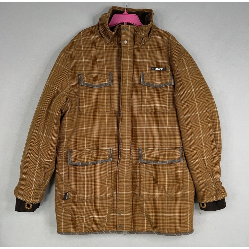 Enyce Jacket Mens 2XL Brown Plaid Sherpa Lined Winter Parka Coat Hip Hop Y2K